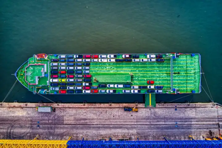 Autotransportschiff im Hafen